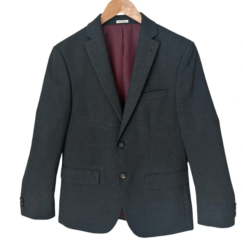 JOSEPH ABBOUD Boys 2 Button Blazer Charcoal Grey Wrinkle Resistant Size 14 - Picture 4 of 16